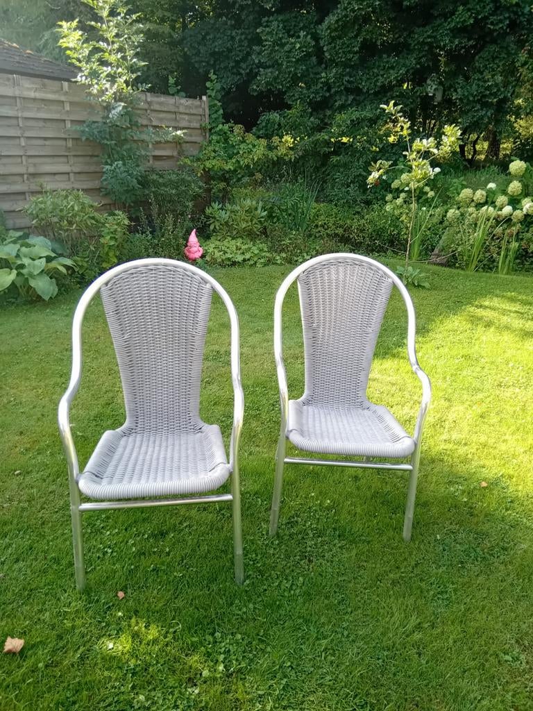8! Tuinstoelen wicker aluminium grijs, Ophalen, Gebruikt, Aluminium, Stapelbaar