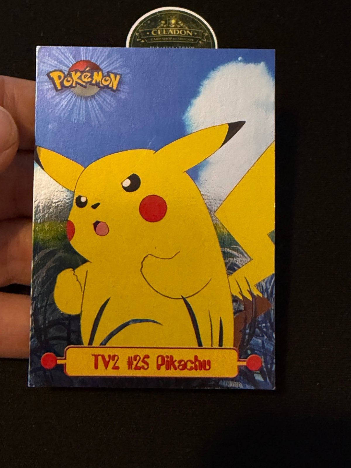 Pokémon Topps TV2 #25 Pikachu Trading Card glimmend, Ophalen of Verzenden, Gebruikt, Losse kaart