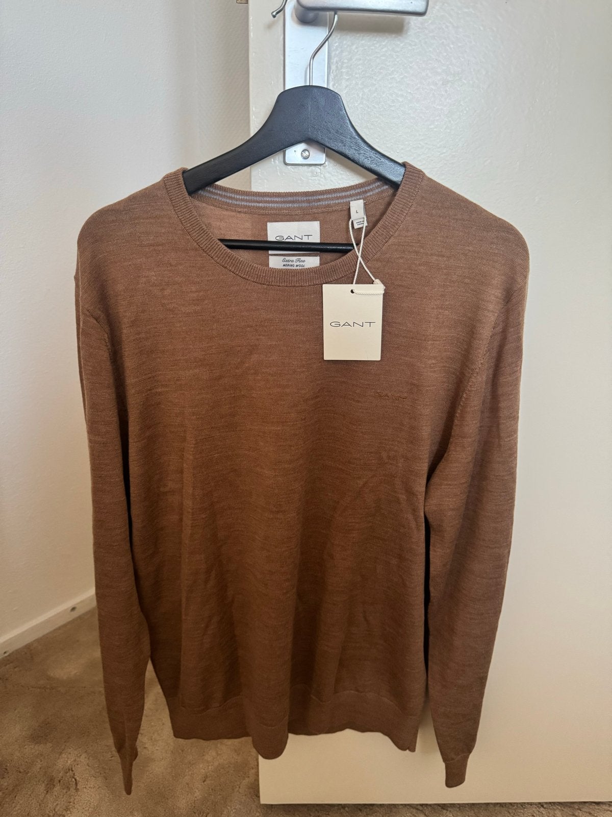 Gant Crew Neck Merino Wol Trui Maat L Nieuw Wasbaar, Ophalen of Verzenden, Nieuw, Maat 52/54 (L), Bruin
