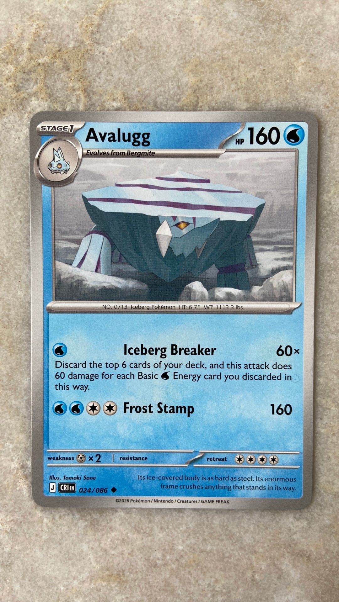 Pokémon Avalugg - 024/086 - Chaos Rising, Ophalen of Verzenden, Nieuw, Losse kaart