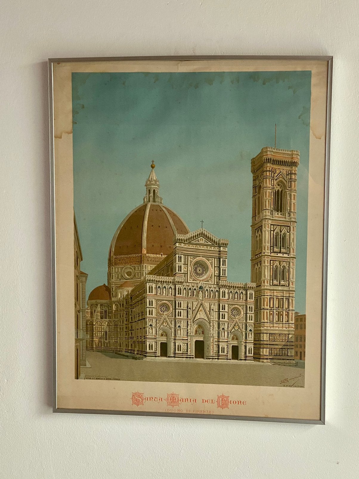 Antieke grote poster Florence chine-collé (Pini ca. 1890), Ophalen of Verzenden