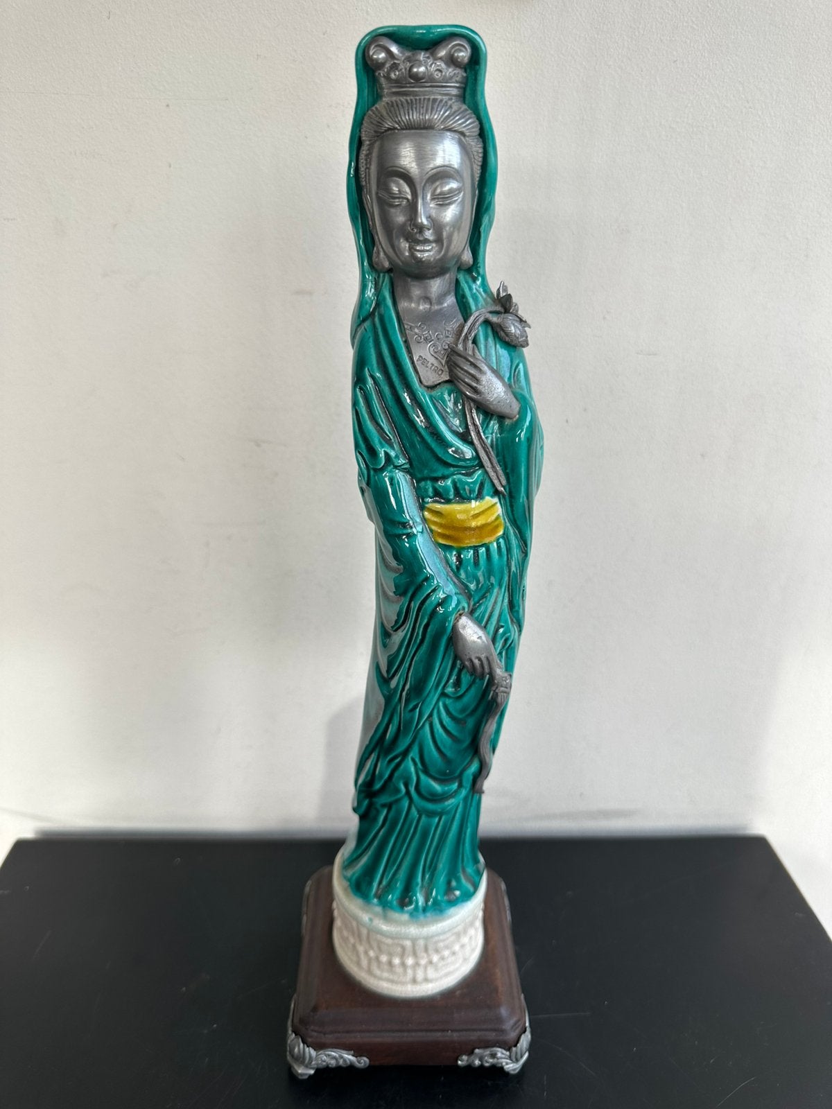 Chinees porselein / tinnen Guan yin beeld 36 cm, Ophalen of Verzenden