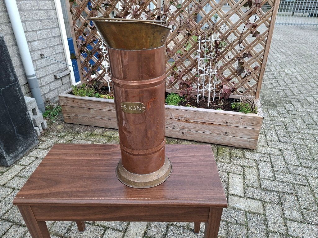 antieke koperen messing en delfsblauw kolenkit /paraplubak, Ophalen of Verzenden