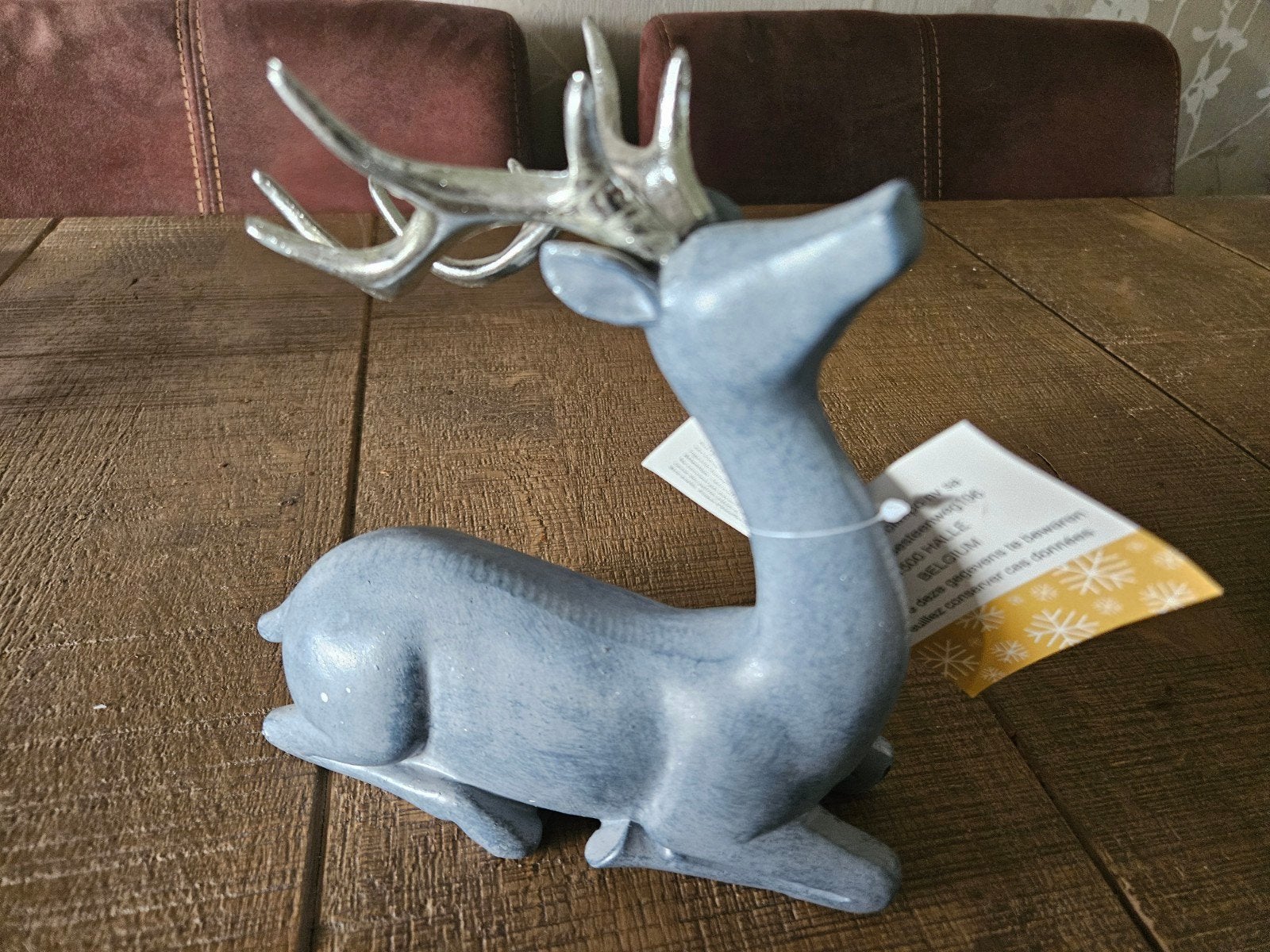 Decoratie hert - grijs met zilveren gewei, Ophalen of Verzenden, Nieuw, Grijs, Overige materialen