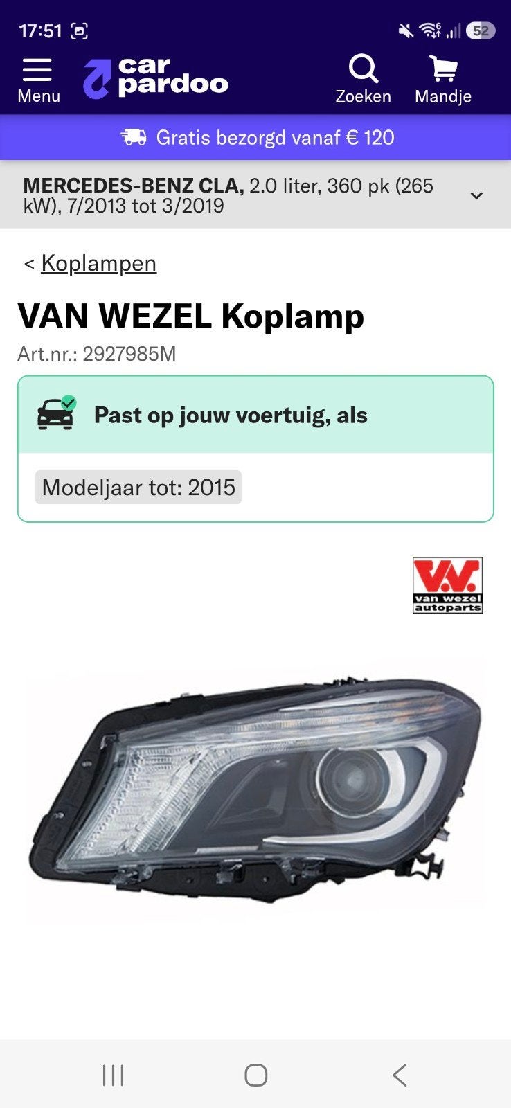 linker en rechter Koplamp Mercedes-Benz CLA  (2013-2019, Auto-onderdelen, Ophalen, Nieuw, Mercedes-Benz