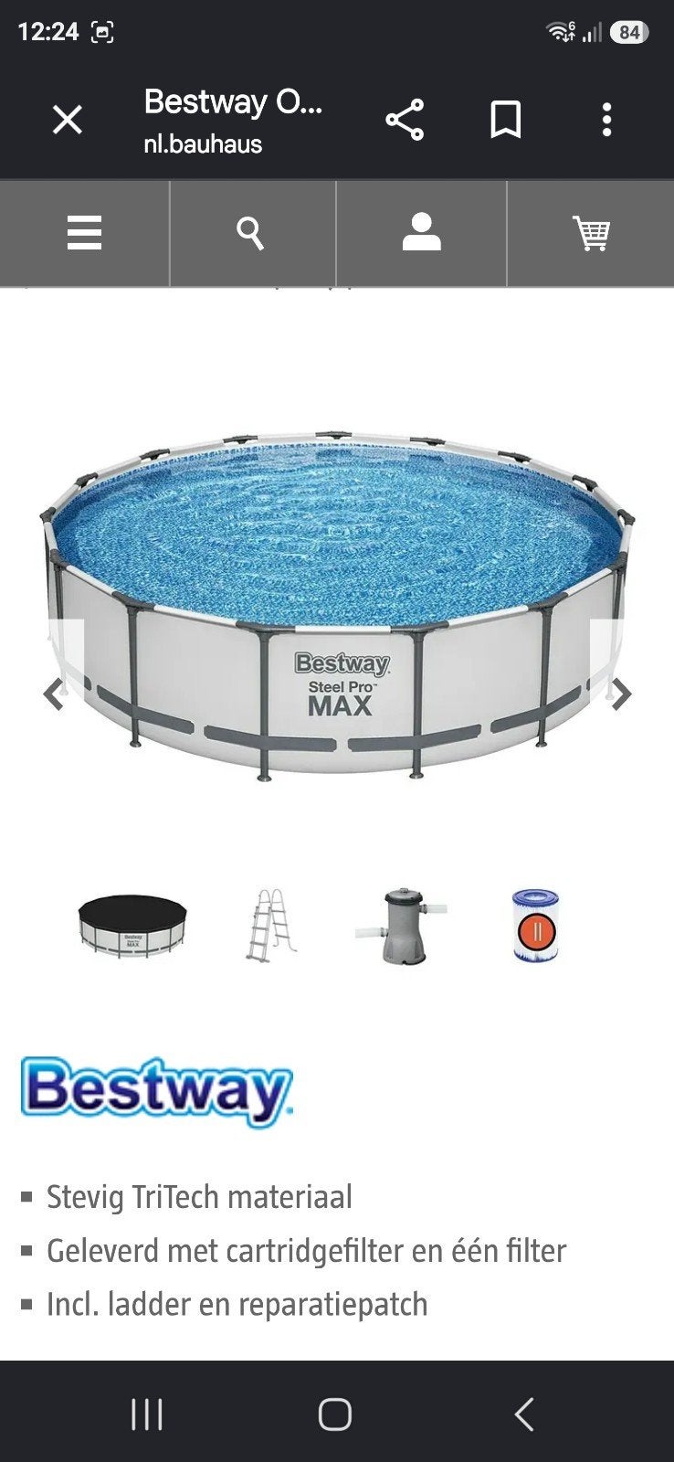 Bestway Opzetzwembad Steel Pro Max Set 457x107, Ophalen, 80 tot 120 cm, Rond, 300 cm of meer