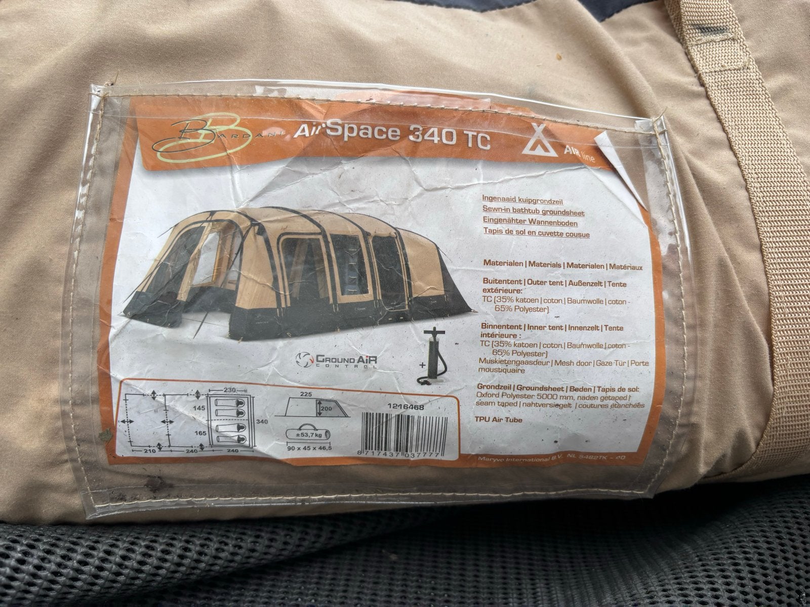 Bardani AirSpace 340 TC opblaasbare tunneltent, Ophalen, Gebruikt, Tot en met 5