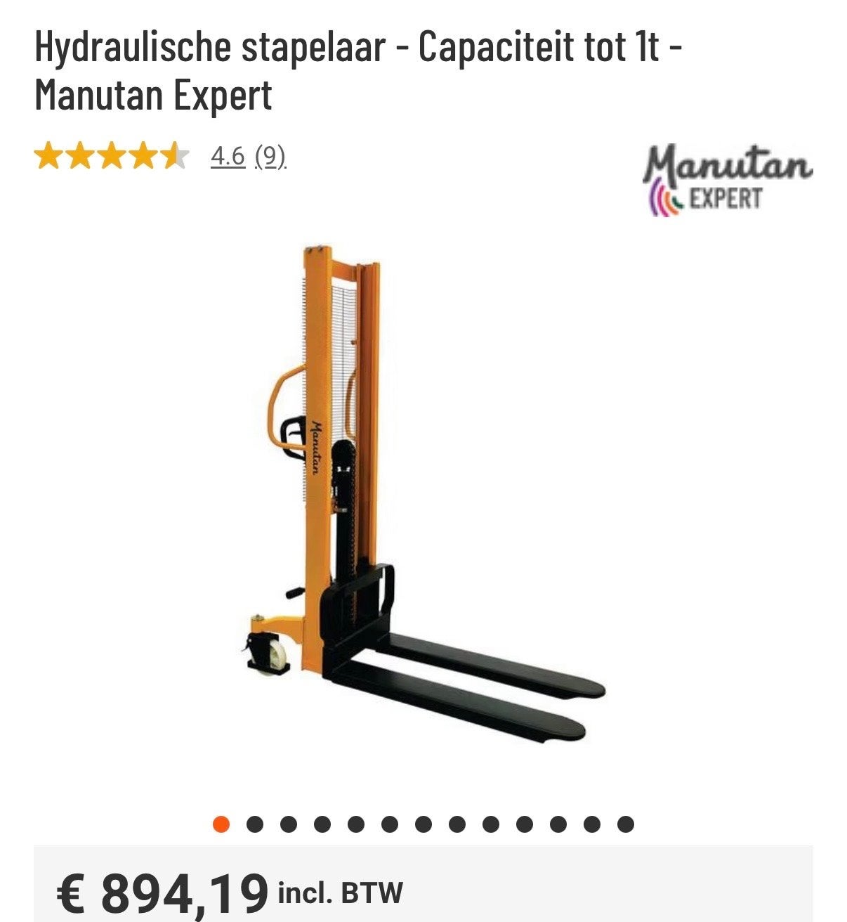 Manutan Hydraulische Pompwagen - 1000kg Capaciteit, Doe-het-zelf en Verbouw, Ophalen of Verzenden, Nieuw