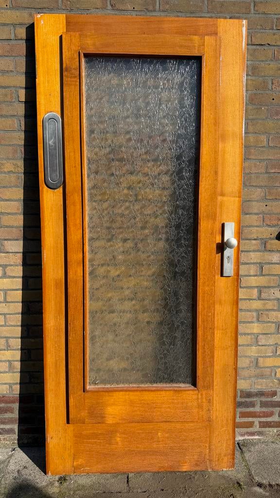 Eikenhouten Voordeur Jaren '50 met Glas, Ophalen, Gebruikt, 80 tot 100 cm, Buitendeur