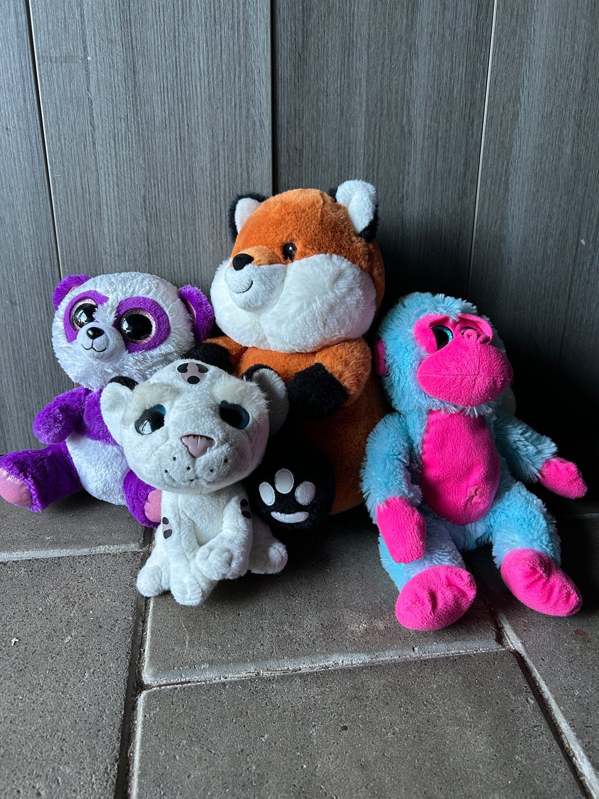 Leuke knuffels: vos, panda, aap en sneeuwluipaard, Oranje, Gebruikt, Ophalen of Verzenden, Met label