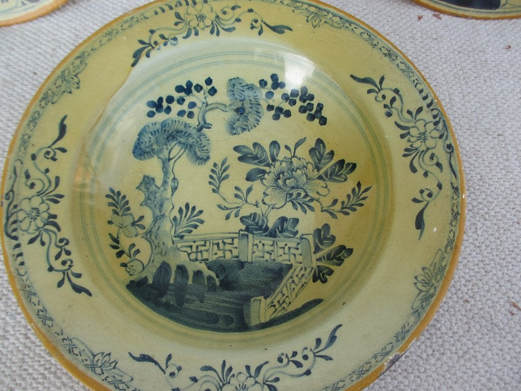 Drie Antiek blikken borden "armeluis" Delfstblauw jaren 30, Antiek en Kunst, Ophalen of Verzenden