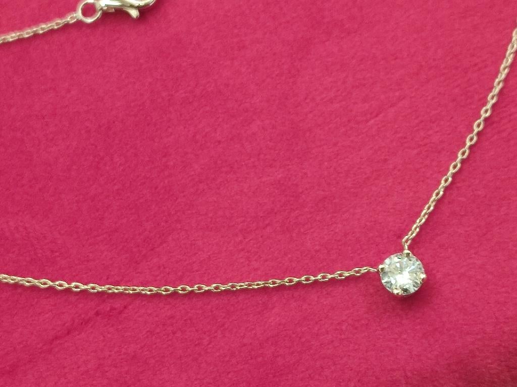 Collier-ketting met solitaire diamant 0,40G/VVS, Met hanger, Nieuw, Ophalen of Verzenden, Goud