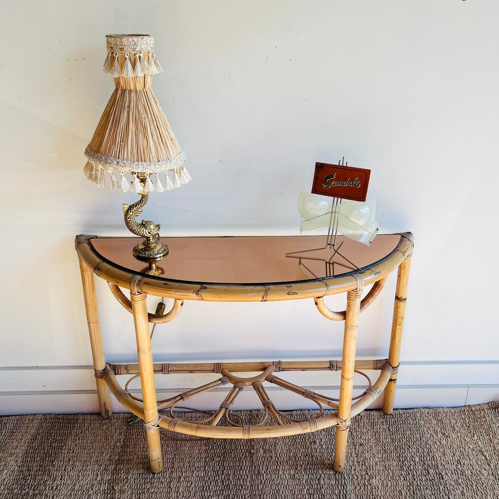 SALE Rotan bamboe Sidetable Console haltafel Vintage, Ophalen