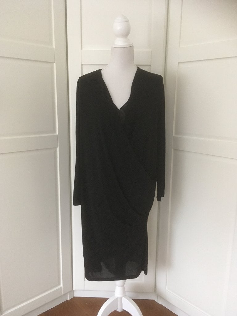 MNG Mango nieuwe zwarte lange mouwen midi jurk, maat L, Kleding | Dames, Mango, Zwart, Maat 42/44 (L), Nieuw