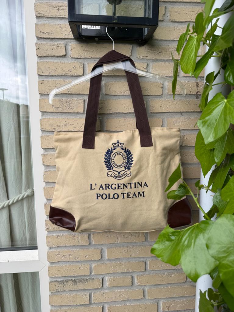 L'Argentina Shopper tas | Beige/Bruin | Polo Argentina, Sieraden, Tassen en Uiterlijk, Tassen | Damestassen, Ophalen of Verzenden