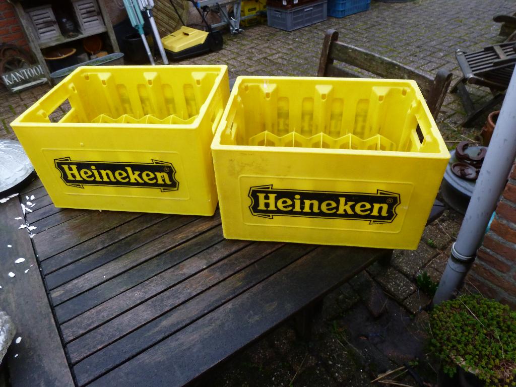 Heineken krat geel 2 stuks, Verzamelen, Ophalen, Gebruikt, Overige typen, Heineken