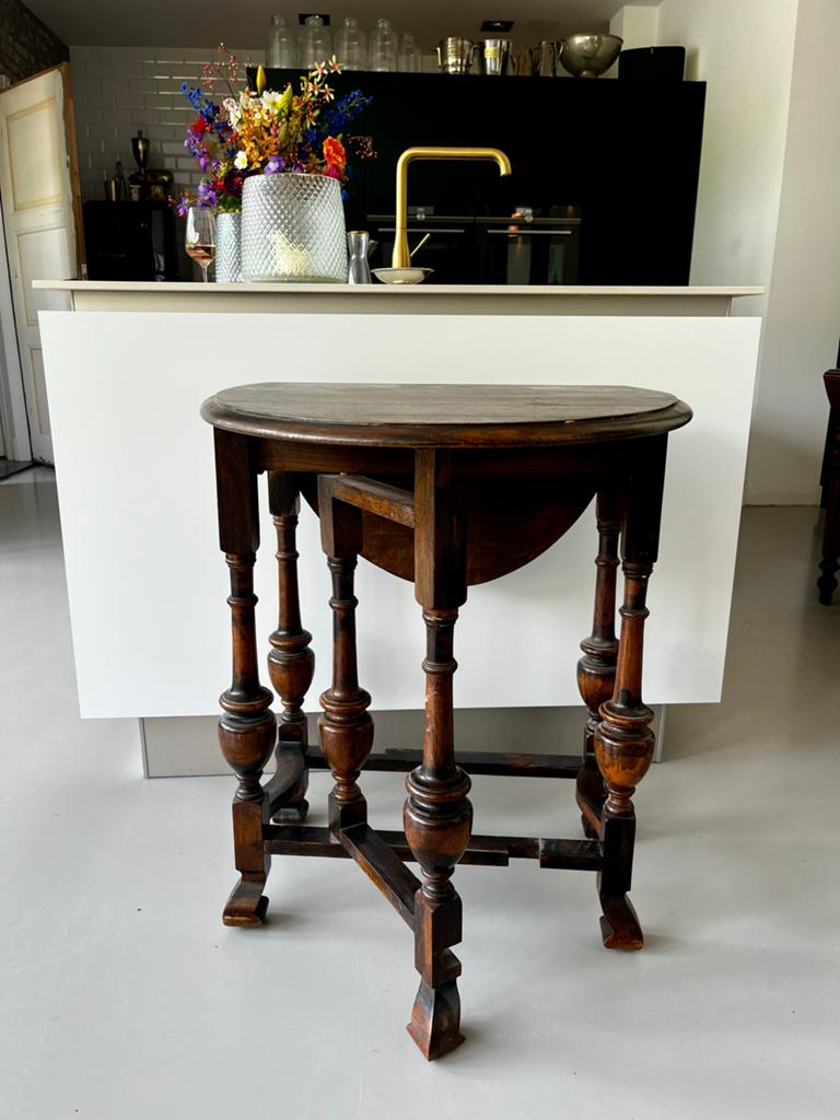 Antieke Engelse gateleg tafel eiken Spaanse Braganza poten, Ophalen
