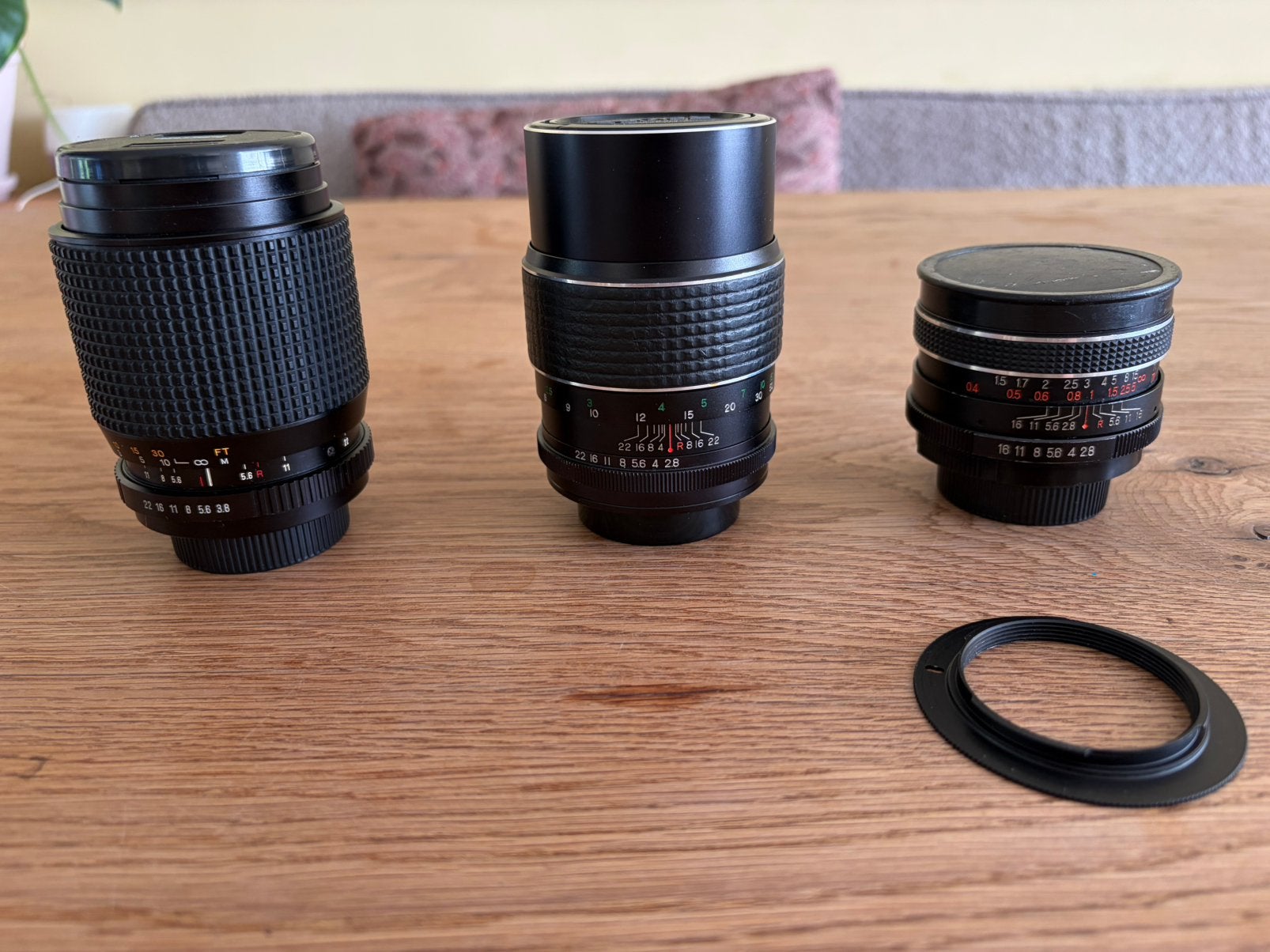 3x m42 lens en nikon(f?) adapter, Gebruikt, Verzenden, Overige typen, Handmatige focus