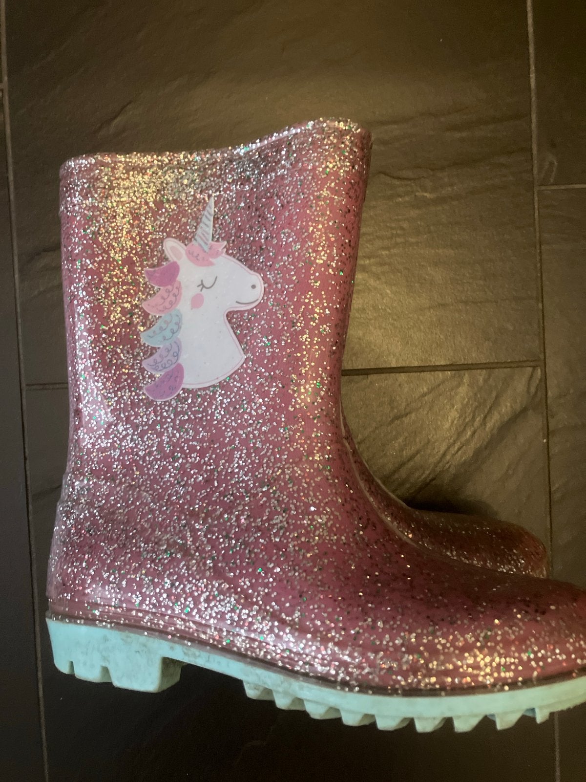 Roze glitter regenlaarzen met eenhoorn - Maat 33, Ophalen, Gebruikt, Meisje, Laarzen