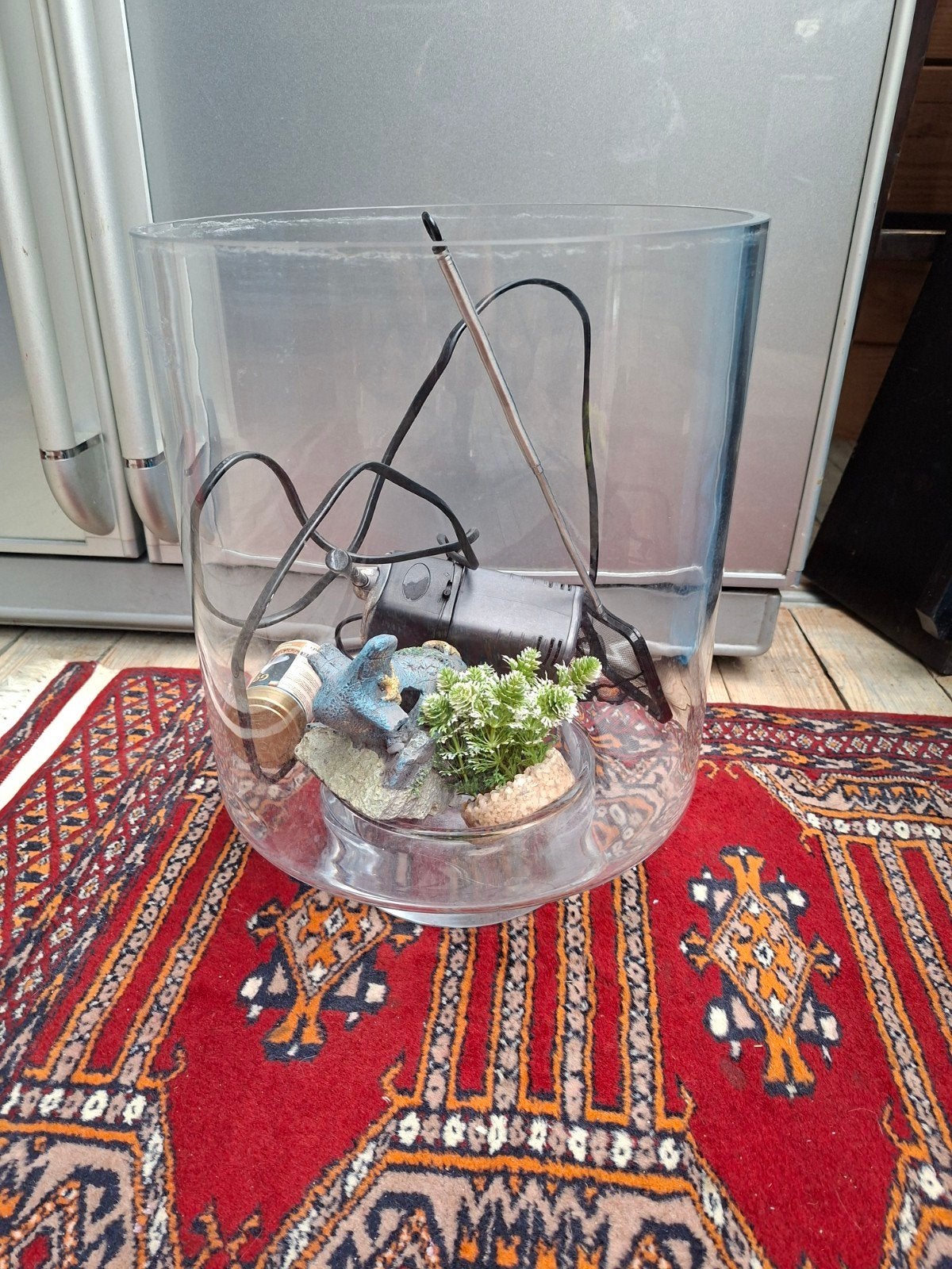 grote vissen kom met pomp, netjes, plantje, voer en decorati, Ophalen, Zo goed als nieuw