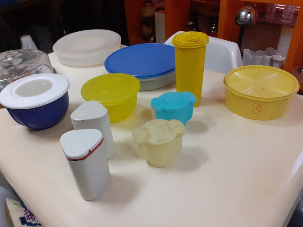 Tupperware diverse retro jaren 70 design vintage plastic, Gebruikt, Tupperware, ?, Bus of Trommel