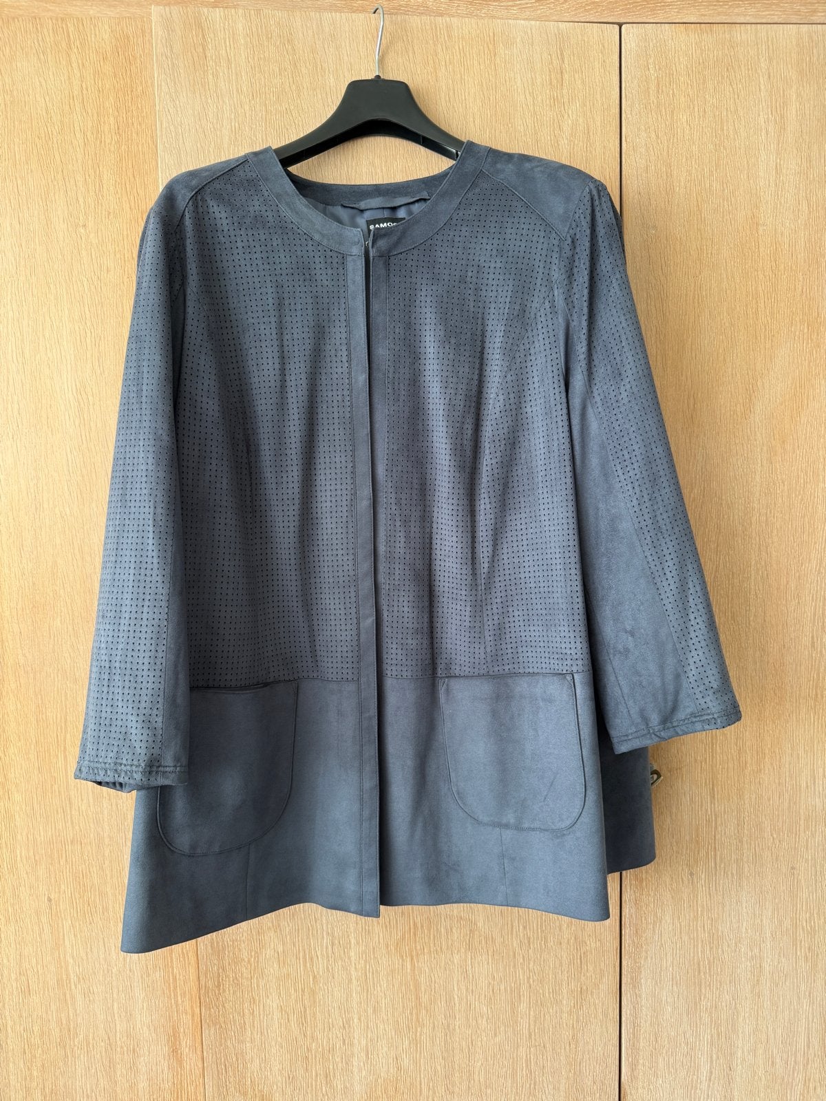 Samoon by Gerry Weber jasje - blauw/grijs suedine, Ophalen of Verzenden, Zo goed als nieuw, Maat 46/48 (XL) of groter, Overige kleuren