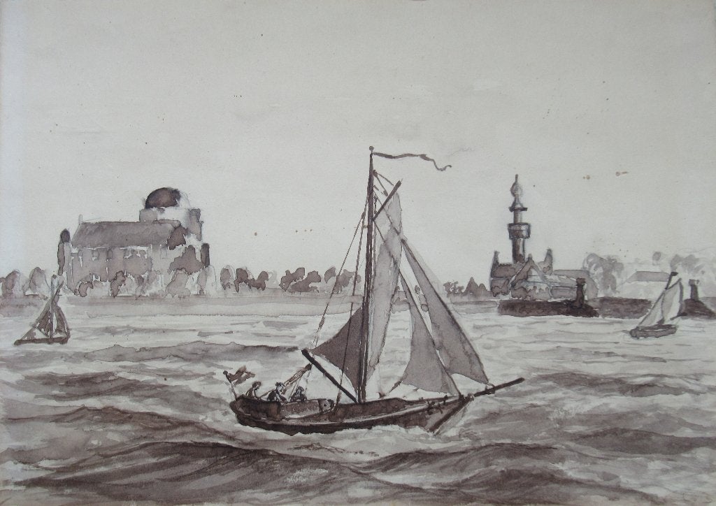 Hoogaars op het Veersche Gat, aquarel, ca. 1900, Antiek en Kunst, Kunst | Schilderijen | Klassiek, Ophalen of Verzenden