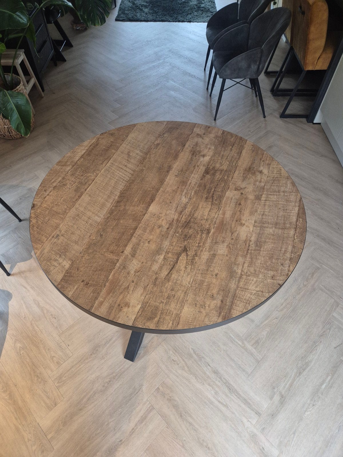 Nette Lamulux Eetkamertafel - Rond, 130cm, Huis en Inrichting, 100 tot 150 cm, Mangohout, Rond, Ophalen of Verzenden