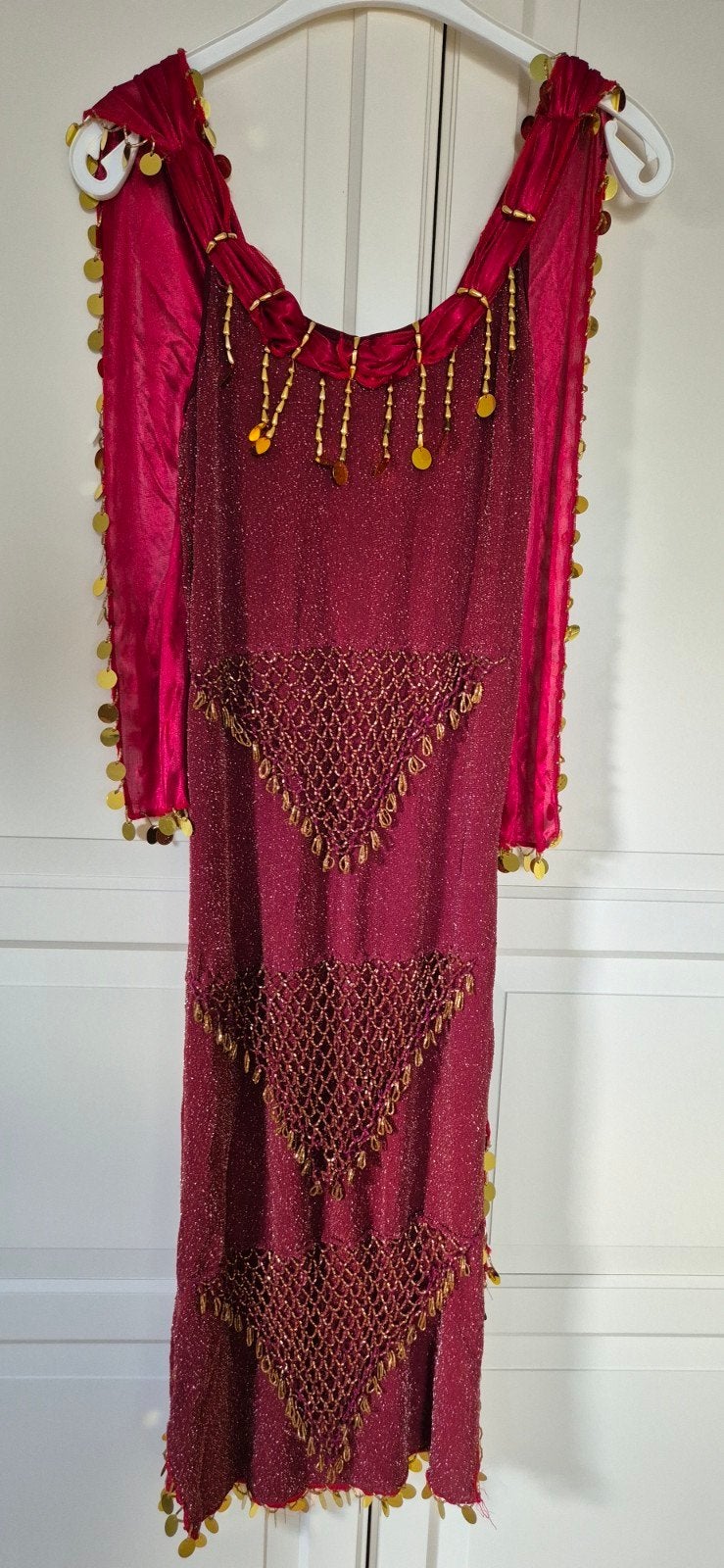 Egyptische rode jurk met gouden details - Maat S, Ophalen of Verzenden, Zo goed als nieuw, Maat 36 (S), Rood