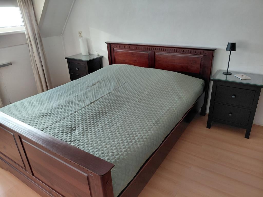 Tweepersoonsbed gratis, Huis en Inrichting, Ophalen, Gebruikt, Bruin, Tweepersoons