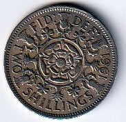 2  shilling  1961  Engeland. km. 906, Ophalen of Verzenden, Overige landen, Losse munt