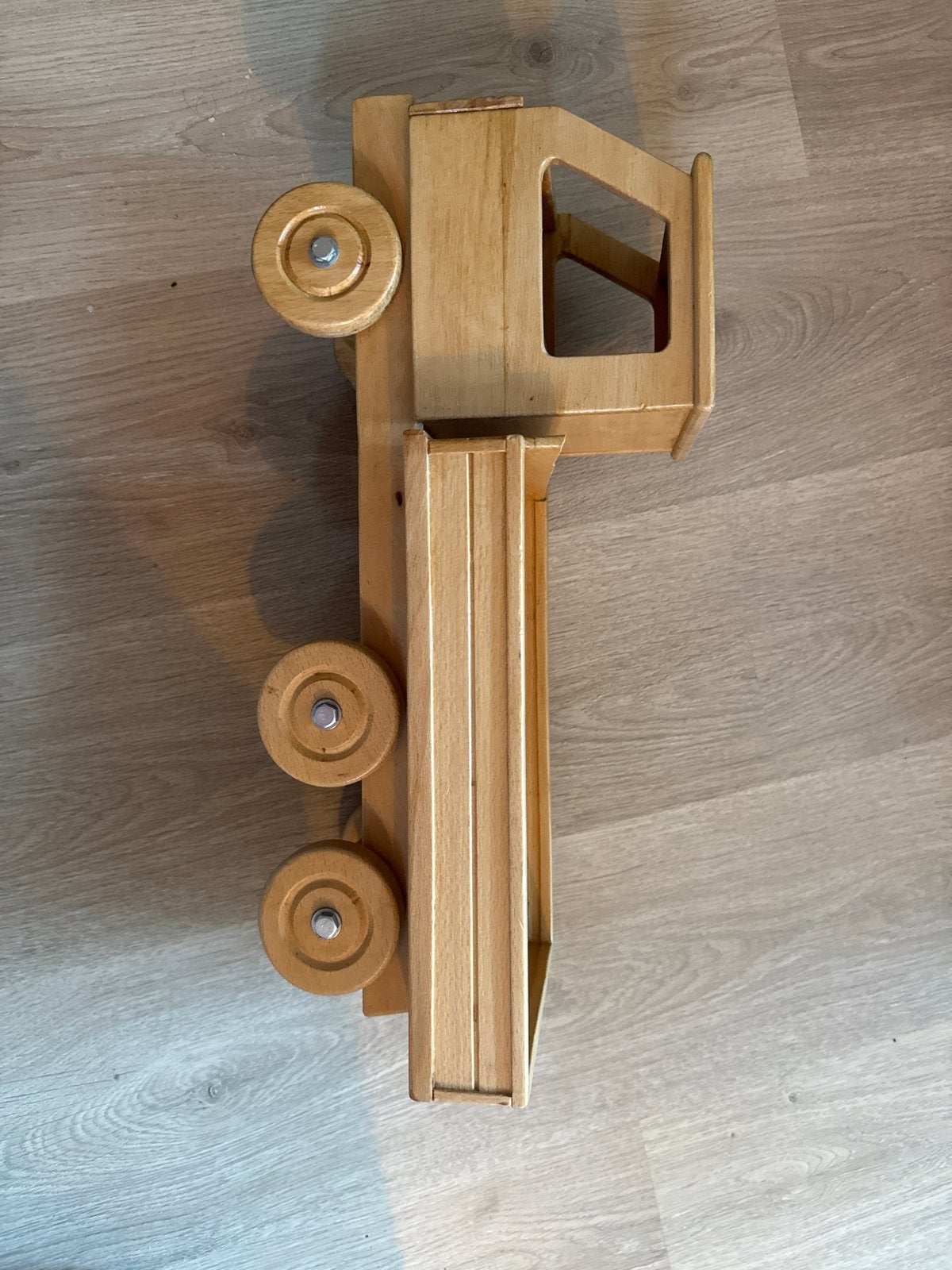 Houten speelgoed vrachtwagen met aanhanger, Ophalen of Verzenden, Gebruikt