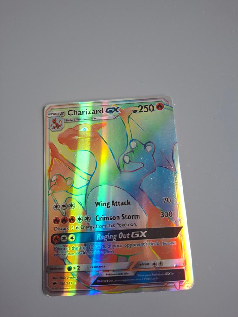 Charizard GX Rainbow Rare Pokémon Kaart (150/147), Ophalen of Verzenden, Zo goed als nieuw, Losse kaart, Foil