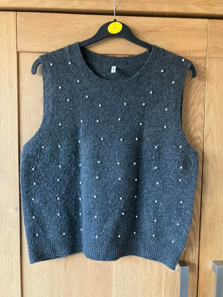 Only=donkergrijs antraciet grijze spencer=L=parels/wol, Kleding | Dames, Ophalen of Verzenden, Gedragen, Maat 42/44 (L), Grijs