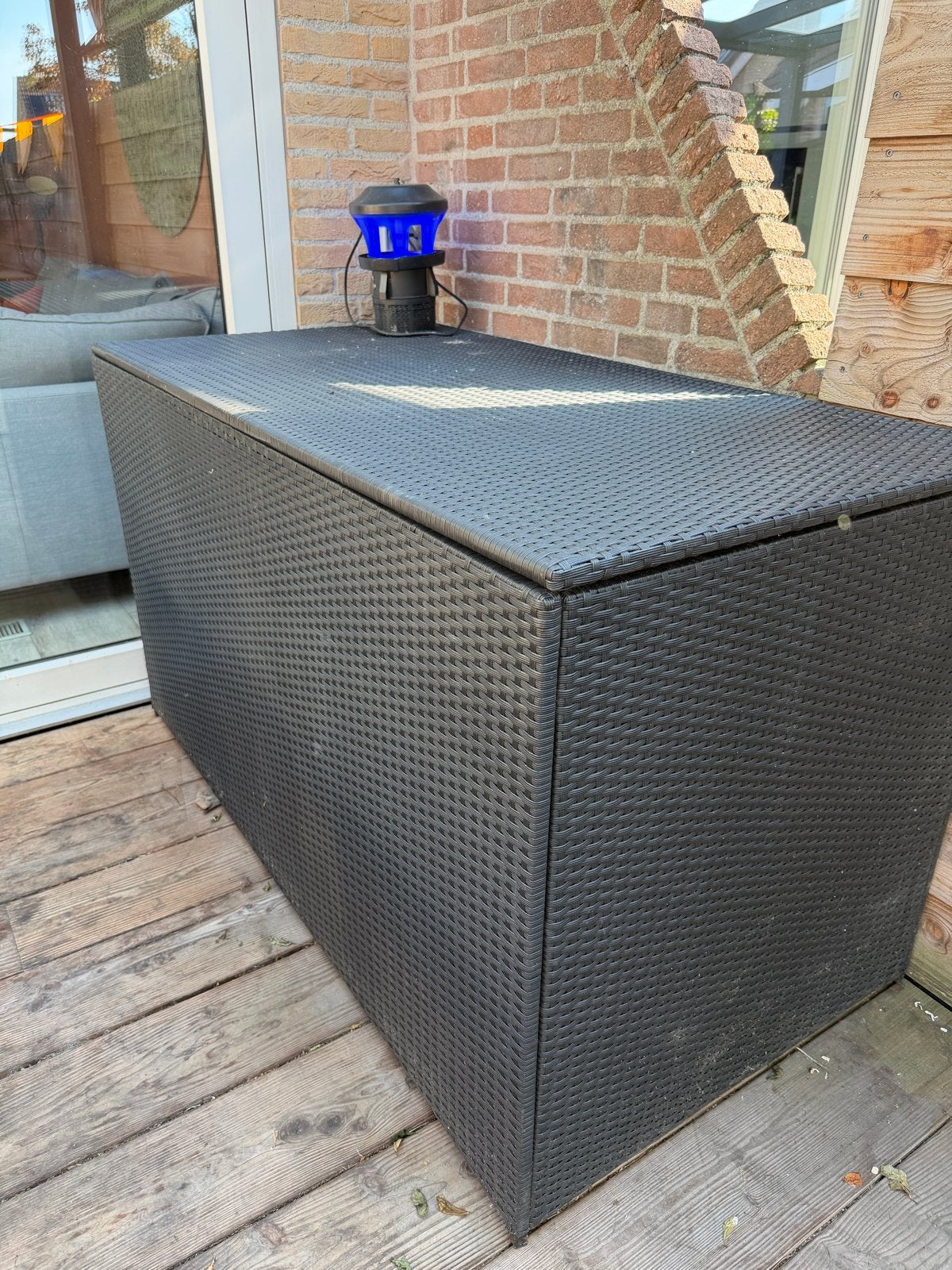 Zwarte Wicker Opbergbox voor Buiten, Tuin en Terras, Ophalen, Gebruikt, Overige materialen, Overige typen