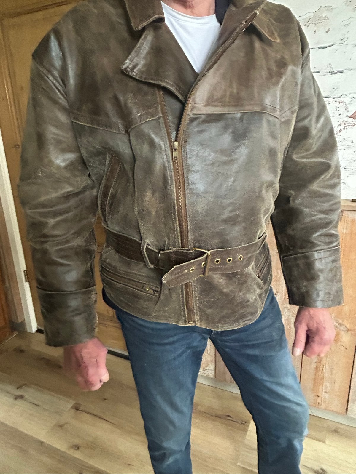 Leren jas heren, bruin, maat xxl valt kleiner uit, Ophalen, Gedragen, Maat 56/58 (XL), Bruin
