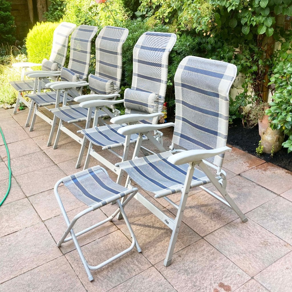 5 campingstoelen + kruk Vrijbuiter Outdoor, Caravans en Kamperen, Ophalen, Gebruikt, Campingstoel