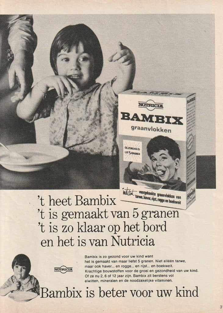 Retro reclame 1968 Nutricia Bambix meisje wil pap, Verzamelen, Verzenden, Overige typen