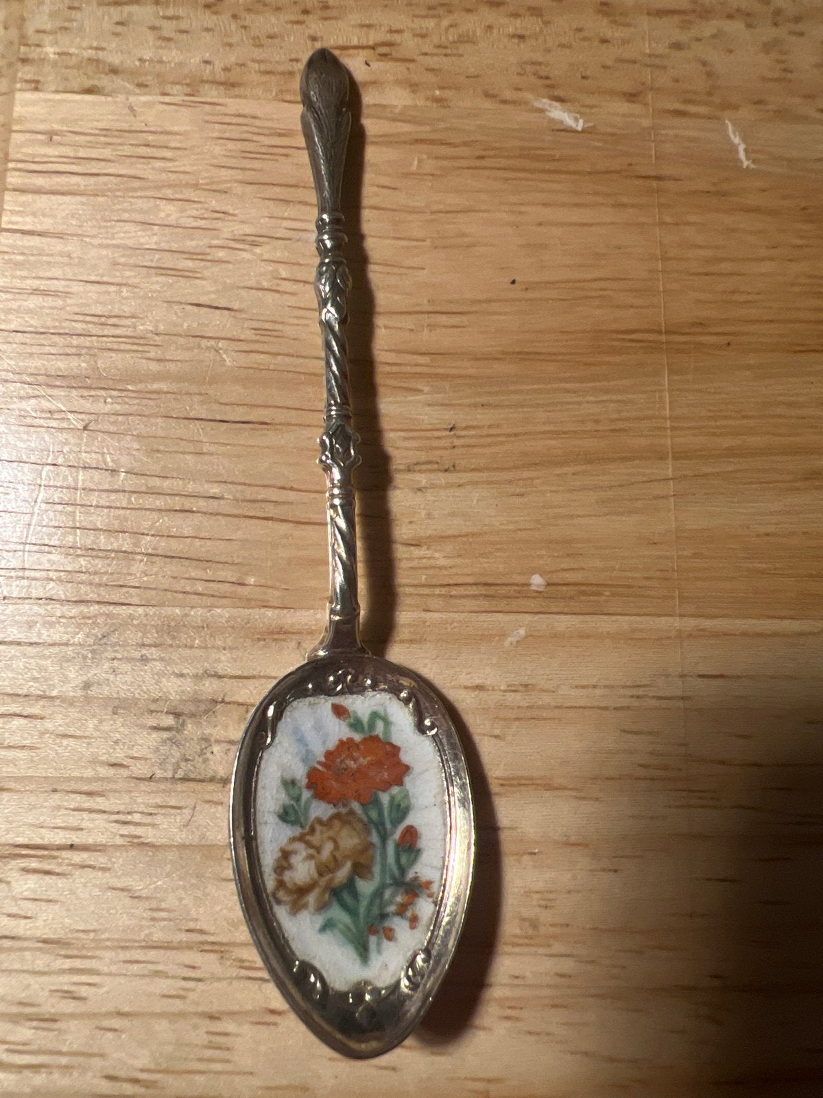 Antieke zilveren lepel met emaille bloemdecoratie, Antiek en Kunst, Antiek | Bestek, Ophalen of Verzenden