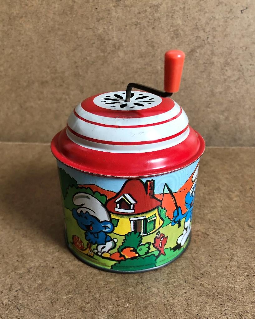 Vintage Muziek doosje Blik Smurf Smurfen Blik 9 cm, Verzamelen, Ophalen of Verzenden, Gebruikt, Grote Smurf, Overige typen
