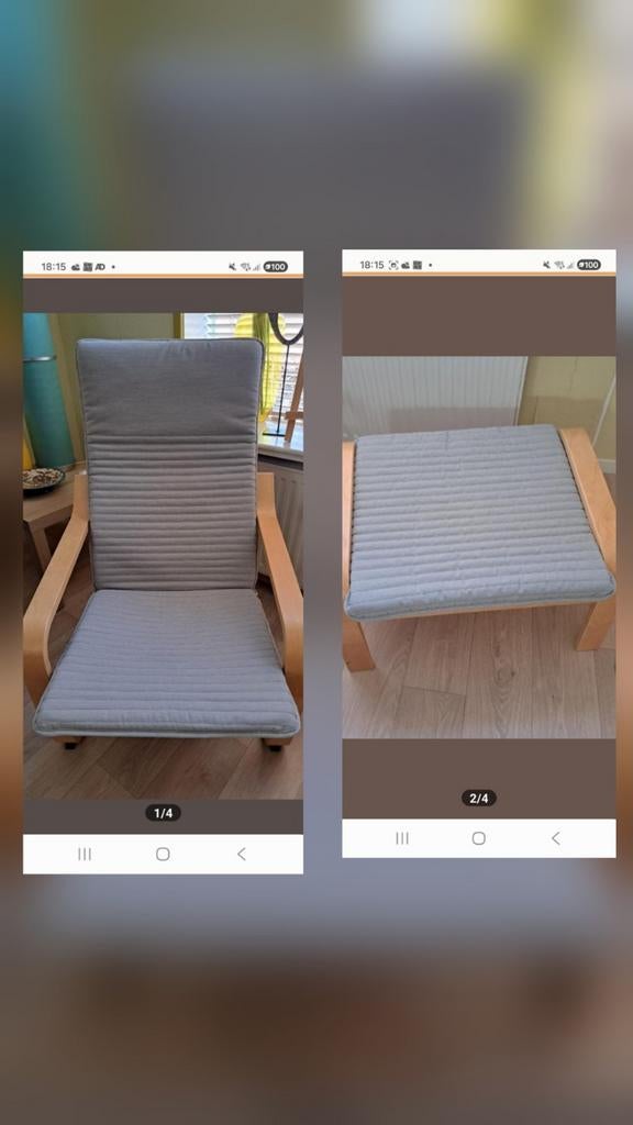 IKEA Poäng stoel, voetenbank en kussens, Huis en Inrichting, Stoelen, Ophalen