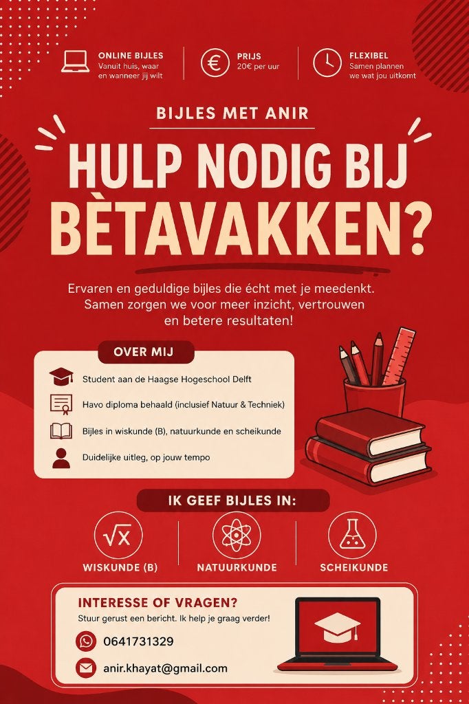 Bijles Havo Wiskunde B, Natuurkunde en Scheikunde, Privéles, Bijles
