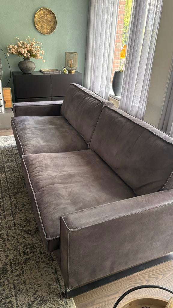 Antraciet lederlook bank - 2.35m breed, Ophalen, Overige materialen, 75 tot 100 cm, Zo goed als nieuw