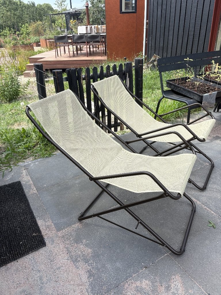 2x Emu ligstoel Bahama kleur Beige met bruin frame, Ophalen, Nieuw, Campingstoel