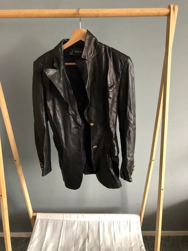 Vintage Versace Leren Jasje - Maat 36 (S), Ophalen of Verzenden, Zo goed als nieuw, Maat 36 (S), Zwart