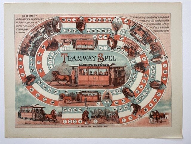 oud bordspel TRAMWAY SPEL reclame voor Van Houten chocolade, Ophalen of Verzenden, Gebruikt, Reclamebord