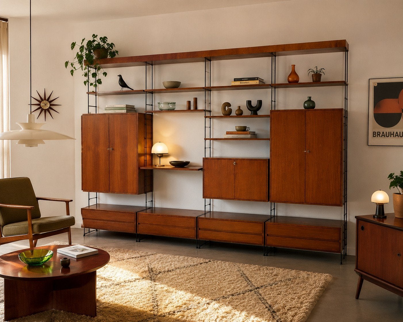 Omnia Hilker wandregalsysteem teak jaren 60 – Mid Century, Verzenden, Gebruikt, 25 tot 50 cm, 200 cm of meer