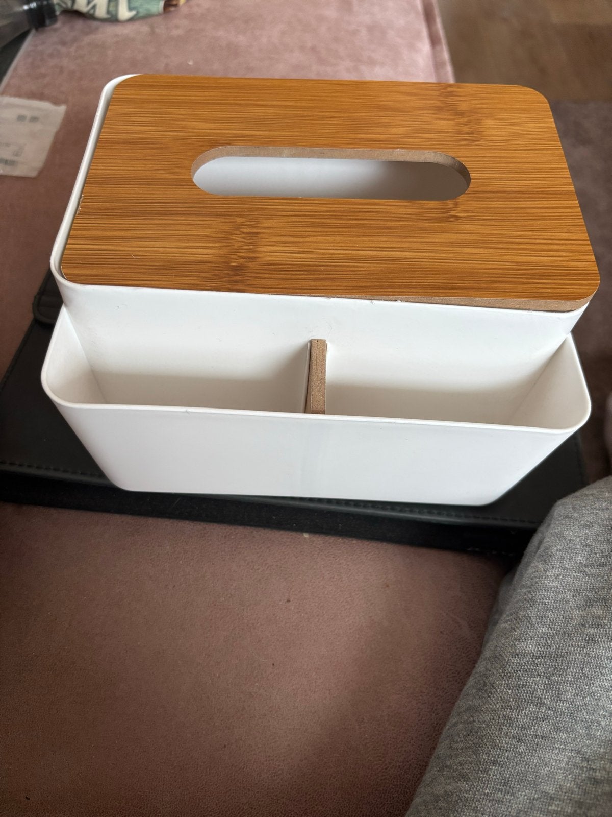 Tissuebox met opbergvakken - Wit/Bamboe, Kunststof, Ophalen of Verzenden, Zo goed als nieuw, Modern
