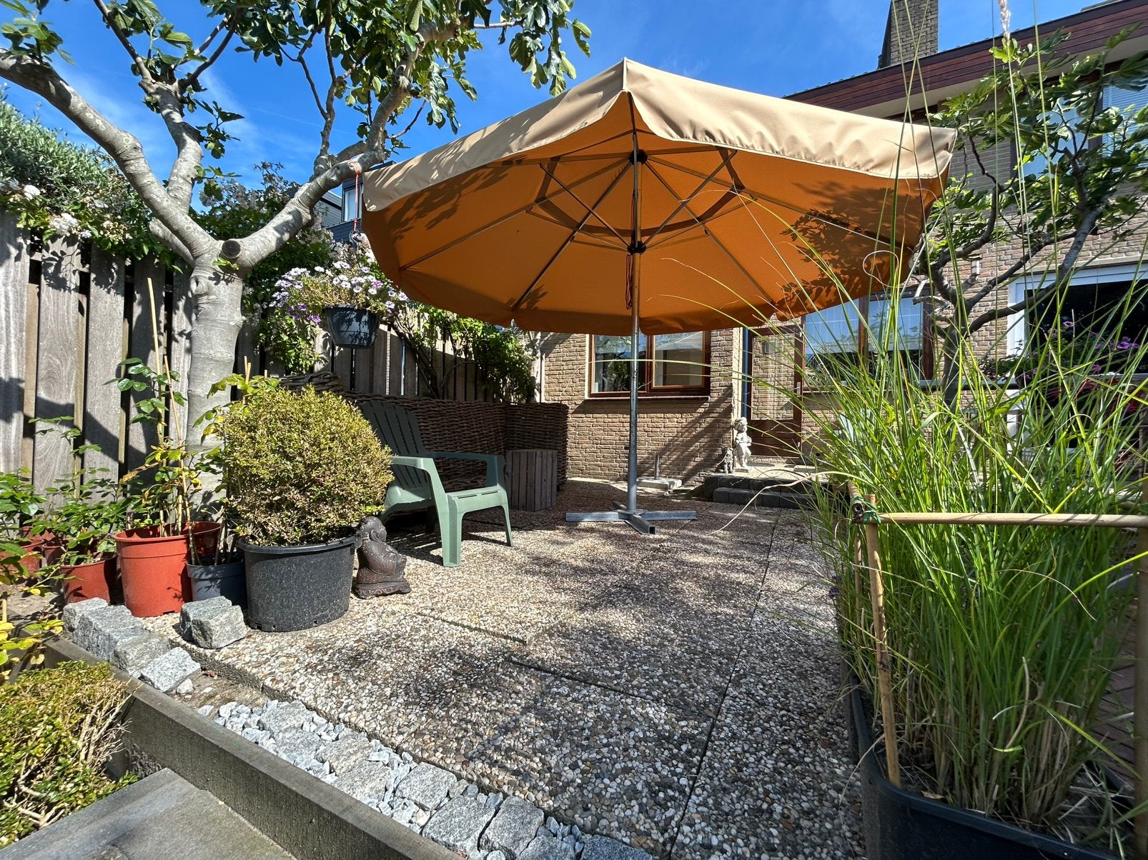 Parasol 4 mtr. diameter, Tuin en Terras, Parasols, Ophalen, Zo goed als nieuw, Stokparasol