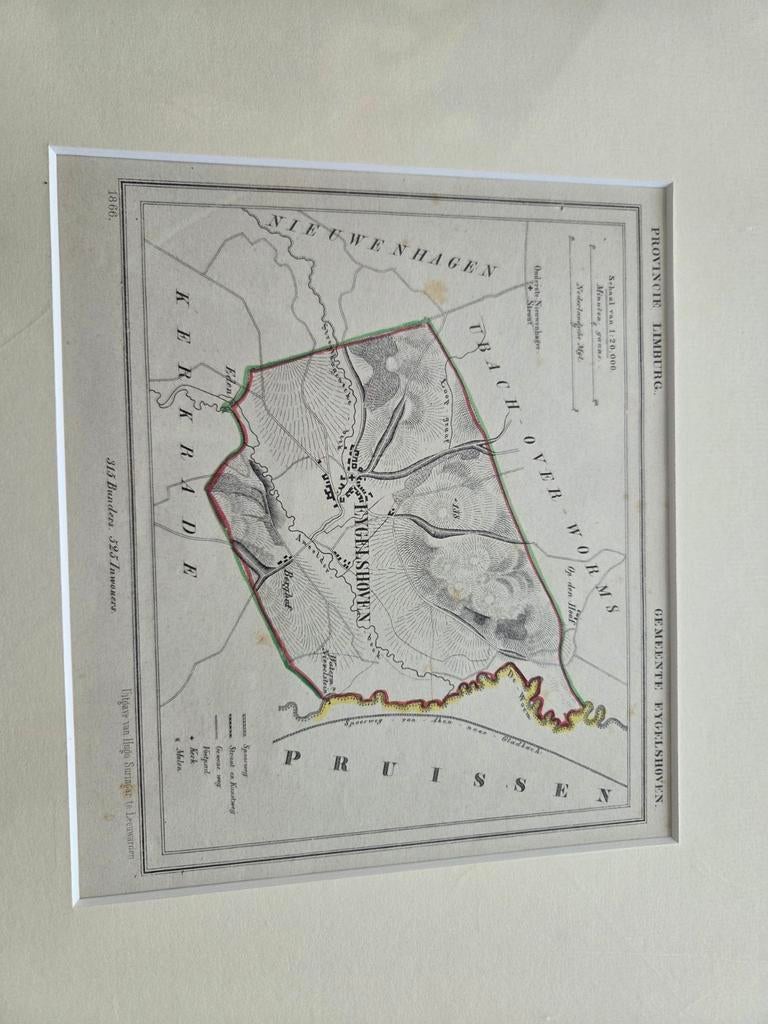 Oude kaart gemeente Eygelshoven, Provincie Limburg (1866), Ophalen of Verzenden, Landkaart, 1800 tot 2000, Nederland